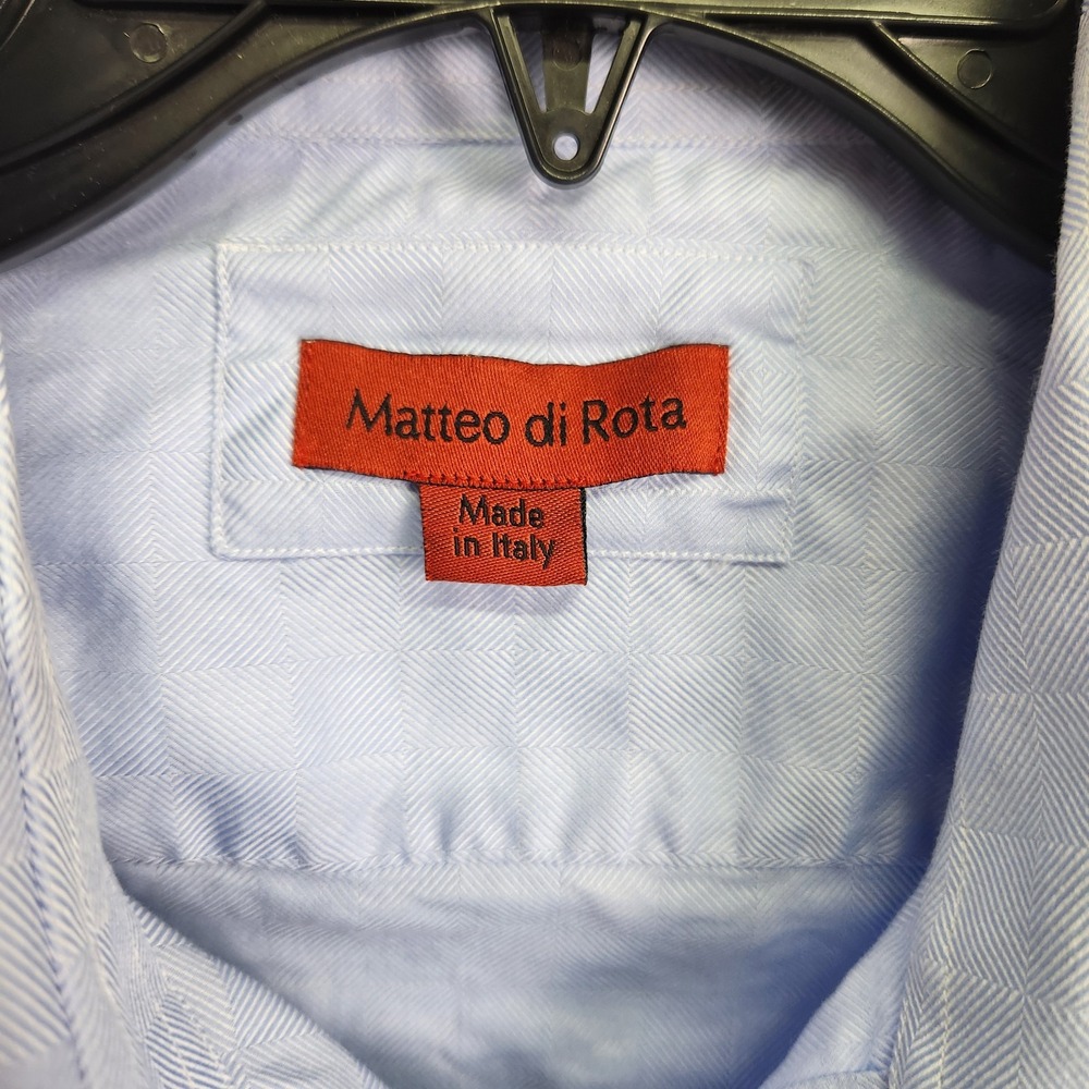Matteo‎ di Rota Shirt Mens 17 1/2 44 Blue Textured Button Up Made Italy Dress - Picture 2 of 12